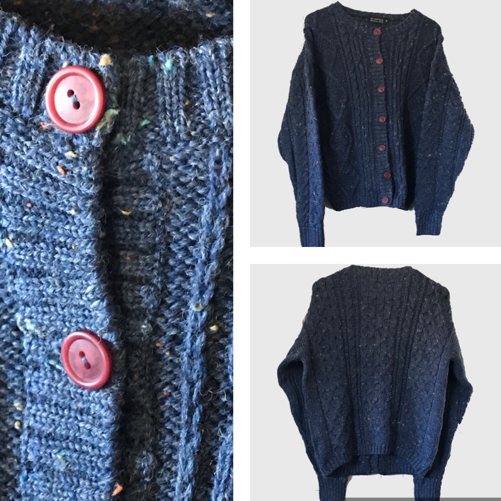 BLARNEY WOOLEN MILLS Chunky Cable Hand Knit Wool Sweater Button Down Cardigan S
